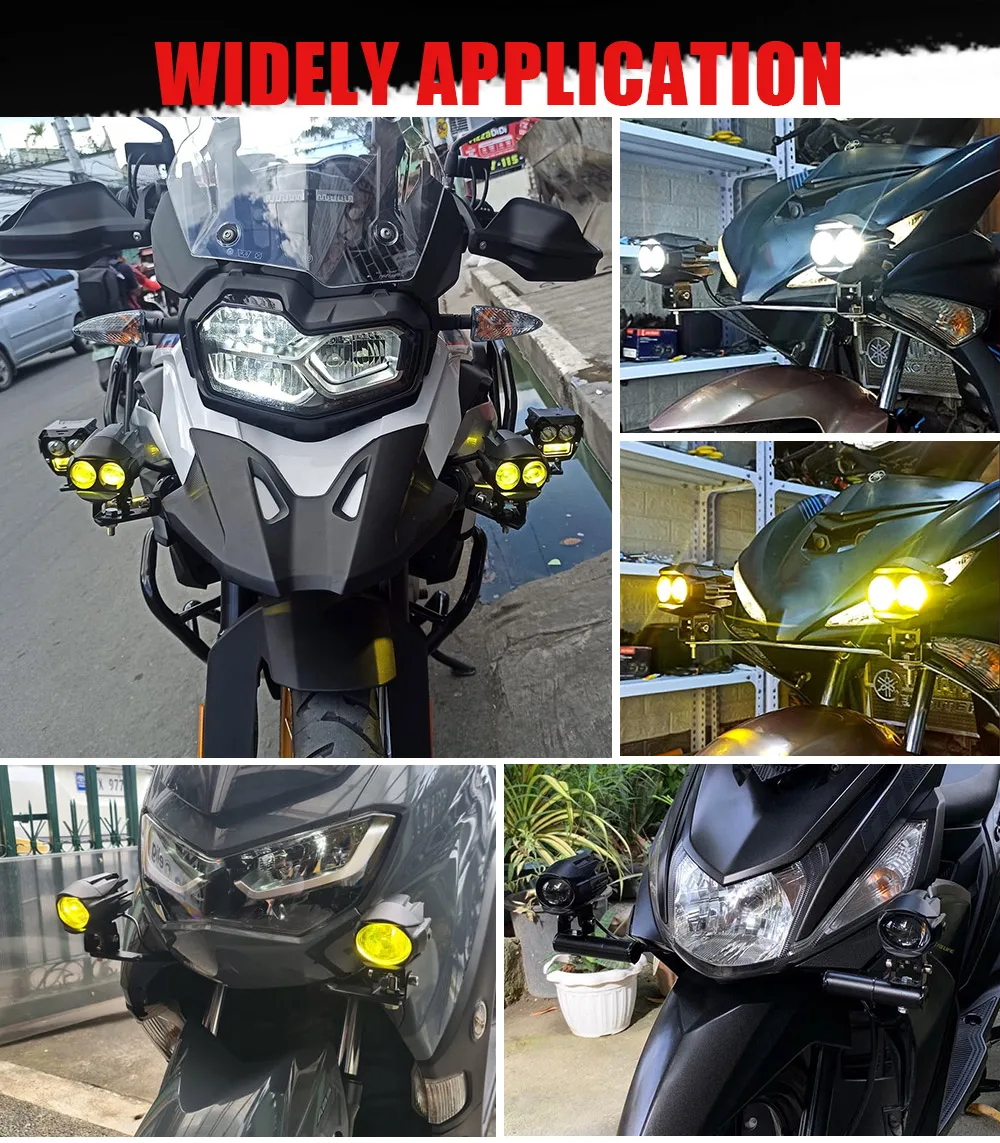 BraveWay LED Motorcycle Headlight/Fog Lights for ATV UTV Offroad White+Yellow 3000K+6000K 2 Lamps + 2 Sets Brackets images - 6