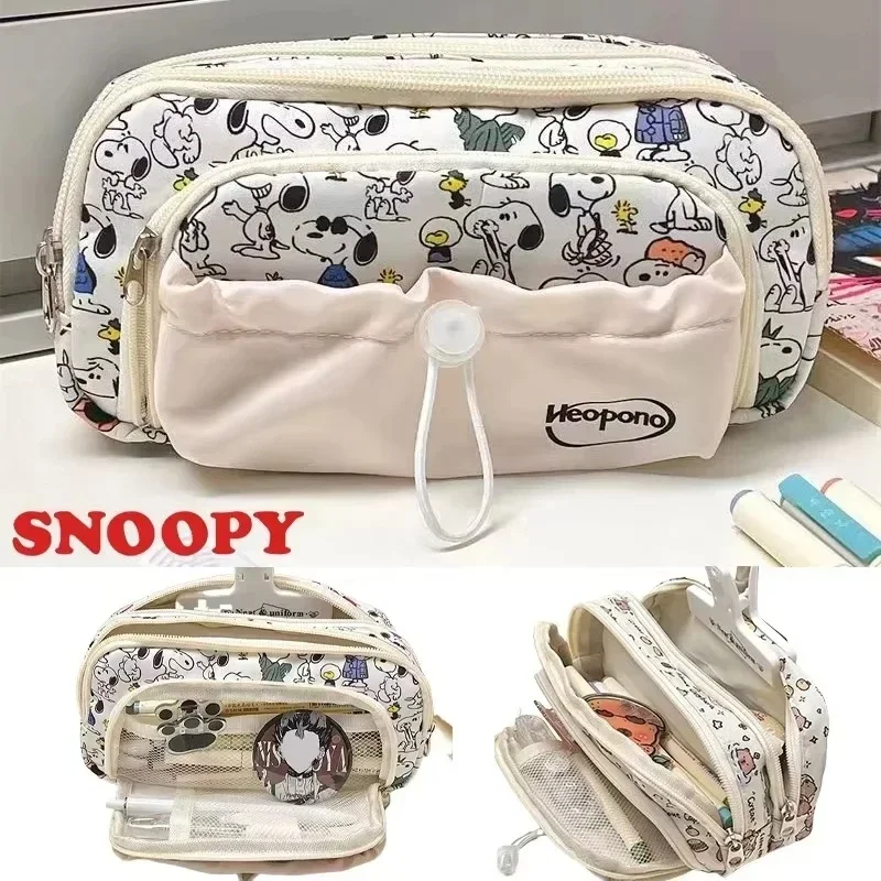 Snoopy Pencilcase Multi Layer Canvas Drawstring Pen Bag for Students School Supplies Gifts