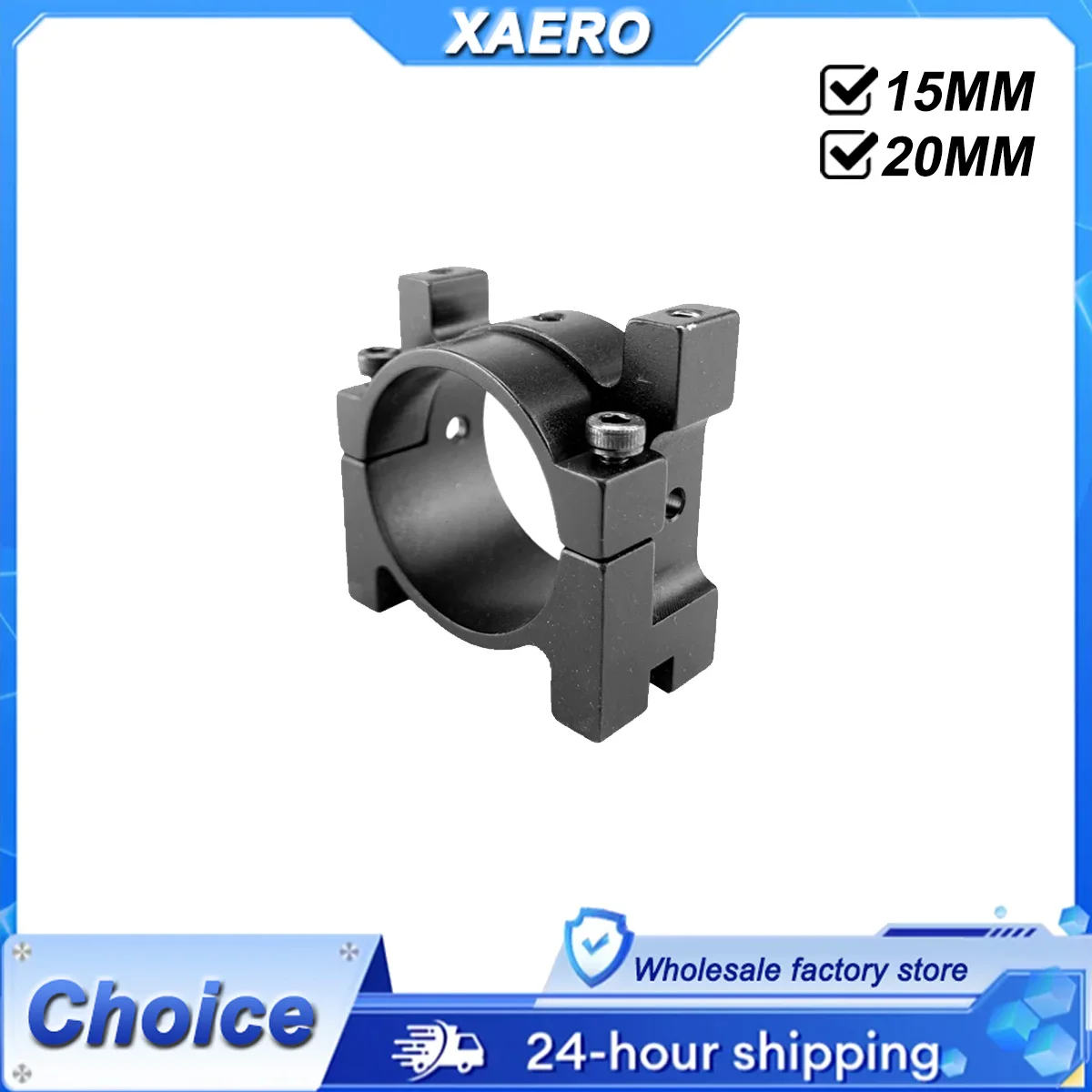 Gros plan sur un collier de serrage D30 20mm, avec vis de fixation, pour drone transport.