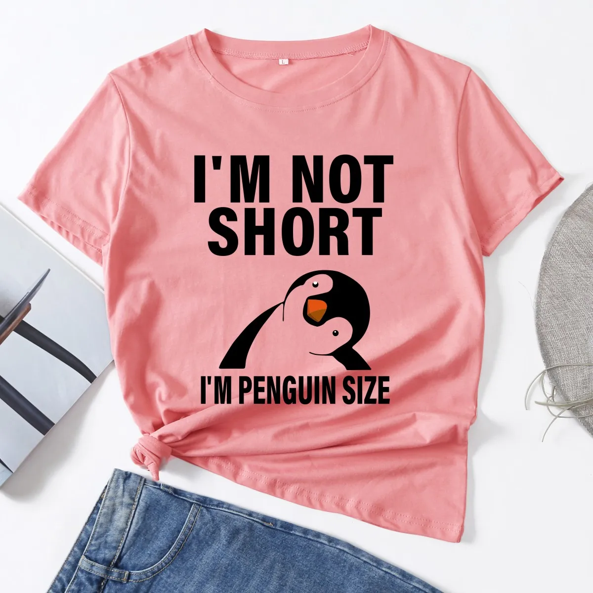 Женская футболка с рисунком I'm Not Short я пингвин футболки короткими рукавами