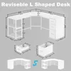 White L Shaped Corner Desk with Drawers, Reversible Modern L-Shaped Computer Desk with Storage Cabinet Shelves, Large Wood L 2