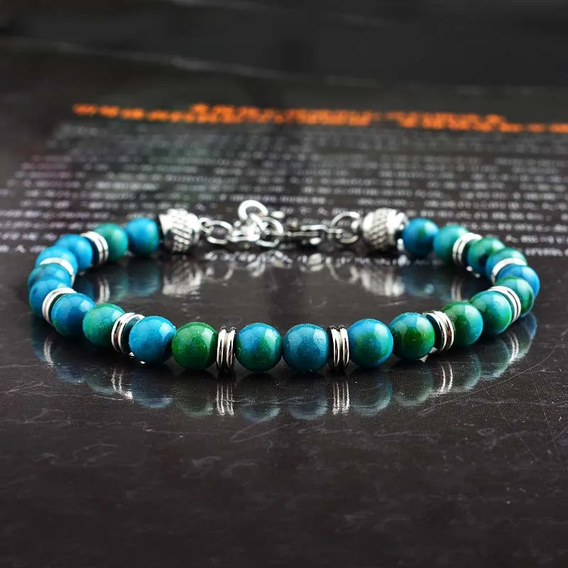 Pulseras Hombre 天然石男ビーズブレスレットオムラピスラズリ