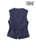 TRAF-Women's Tweed Waistcoat with Belt, O Neck, Sleeveless, Front Button, Female Outerwear, Chic Tops, Fashion 2