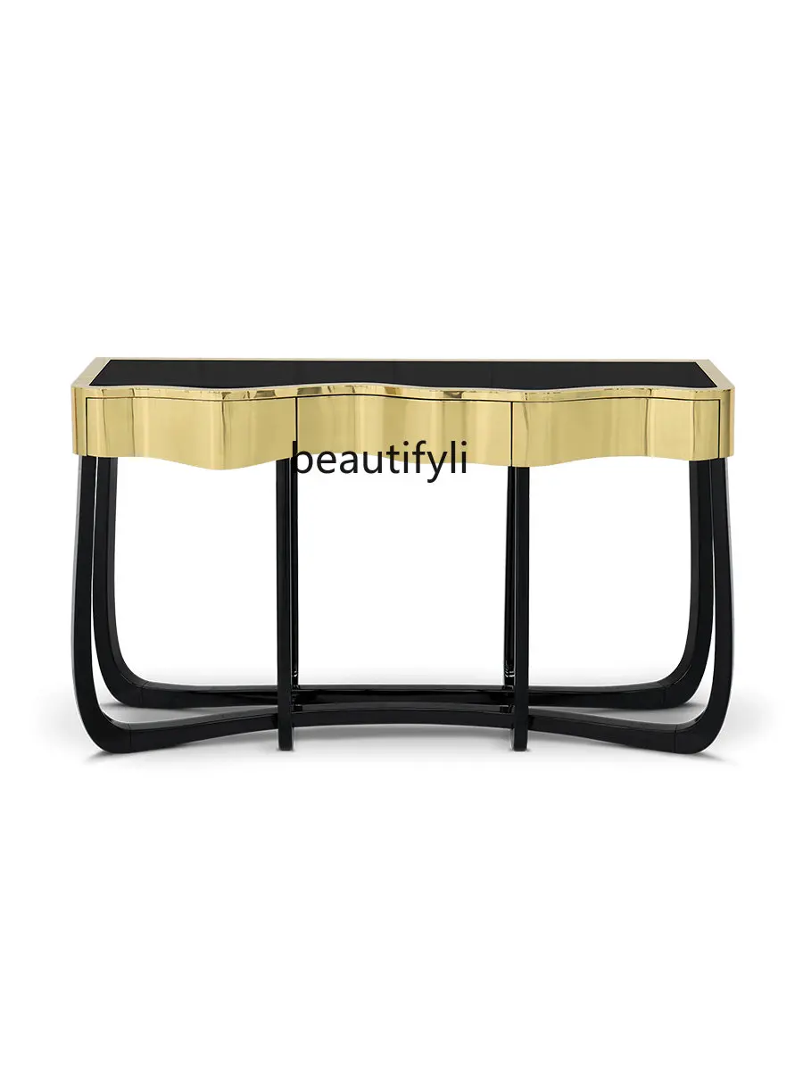 

zq Stainless Steel Console Table PCs Semi-Circular Tempered Glass Living Room Simple Wall Table Home