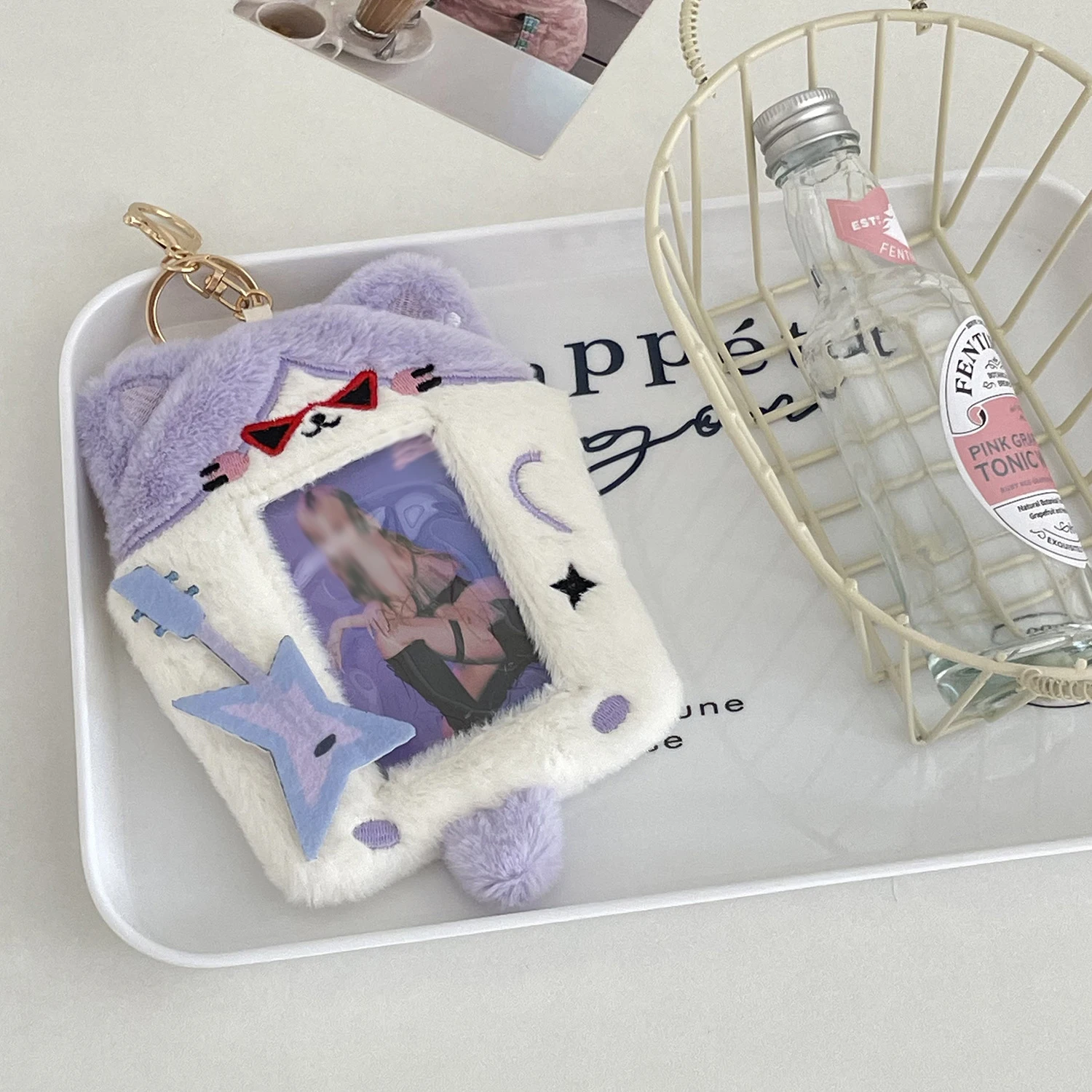 3 Inch Kpop Photocard Holder Keychain Kawaii Cardholder Plush Devil Cover Cute Aesthetic Photo Sleeve 4