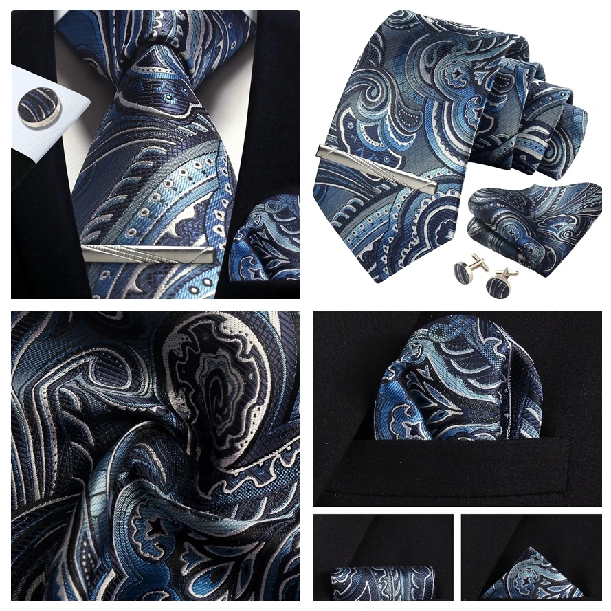 Herren Gold schwarz Paisley Seide Krawatte für Männer Luxus Geschenk klassische Krawatte Taschentuch Manschetten knöpfe Krawatten klammer Set formale Hochzeit Accessoires – Detail 16