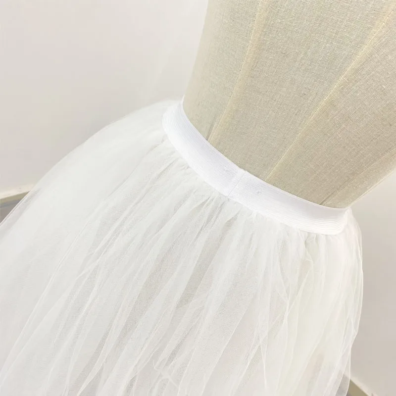 High Waist Removable Dress Skirt Hoopless 3 Layers 110cm Long Tulle Tutu Detachable Skirts Accessory For Wedding Evening Dress