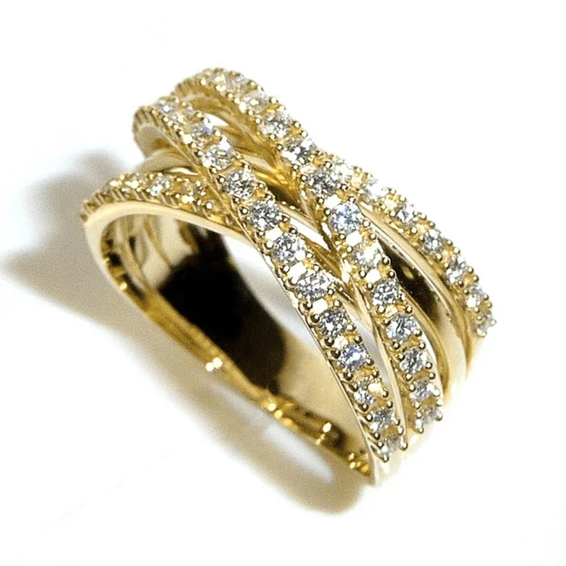 CAOSHI Trendy Cross Design Finger Ring Lady Engagement Jewelry with Bright Zirconia Fashion Gold Color Wedding Band Accessories