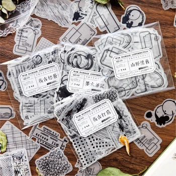 Yoofun 40 pezzi adesivi retrò in bianco e nero etichetta fai da te etichette Creative semitrasparenti per diario Scrapbbooking diario fai da te