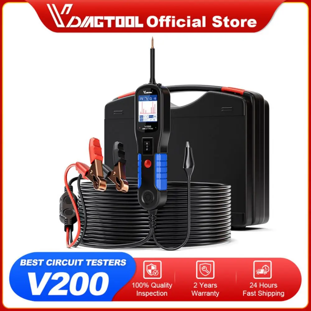 Vdiagtool V200 12V / 24V Испытатель автомобильных цепей Набор зондов для электрических систем Инструмент диагностики 20FT Продление кабеля