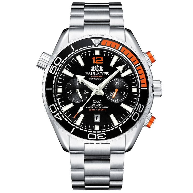 PAULAREIS P Brand Luxury Automatic Watch Men Fashion Calendar Waterproof Luminous Watch Stainless Steel Mechanical Watches Mens