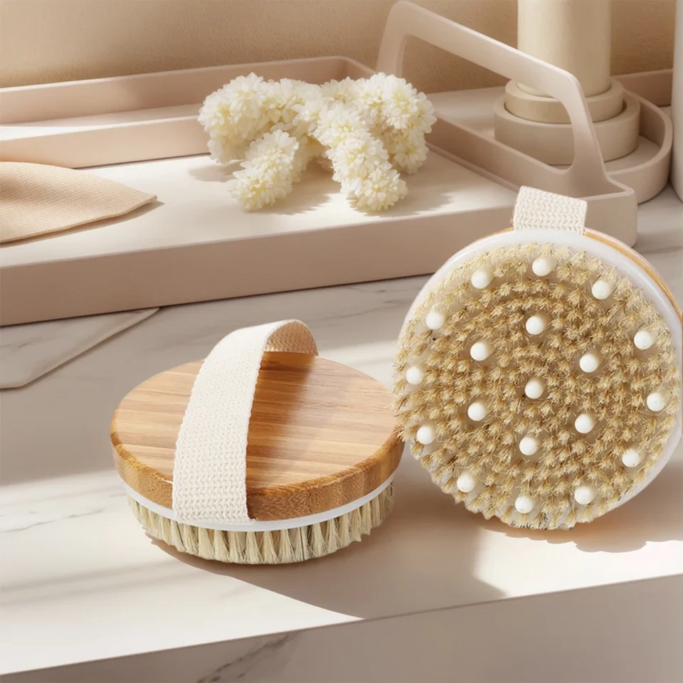 Natural Bristle Round Body Exfoliating Brush