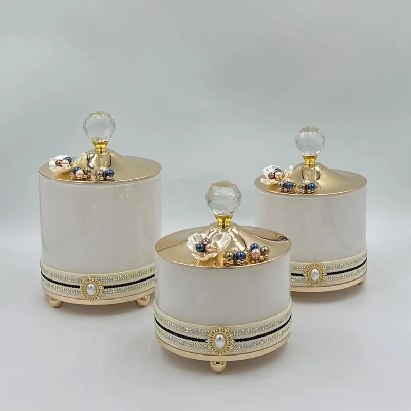 European Style Transparent Glass Candy Jar Metal Decorative Jar Luxury Scented Candle Bottle Interior Jewelry Box Art Decoration 6