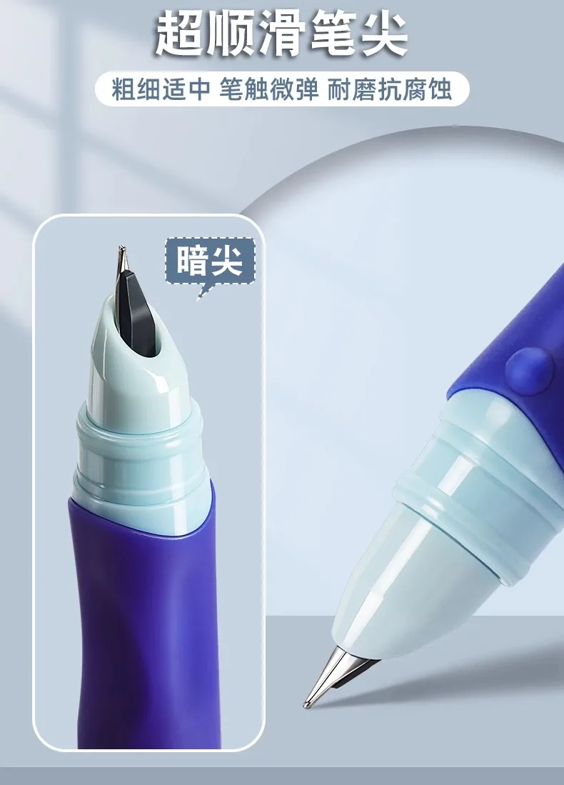 M&G Löschbarer Füllfederhalter, 0,38 mm Spitze, austauschbares Tintenpaket, Schulschreibzubehör, Schwarz/Blau/Kristallblau, Studentenstation – Detail 4