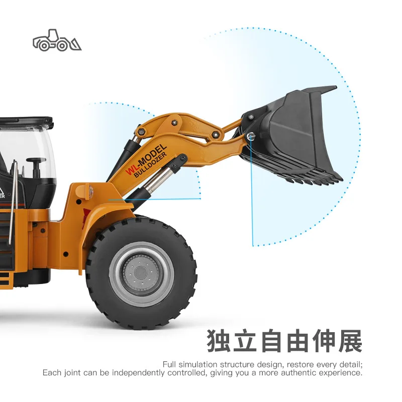 WLtoys 14800 2.4G 1:14 Simulation Remote Control Alloy Bulldozer With Light Remote Control Engineering Car Model Toys For Kids 3