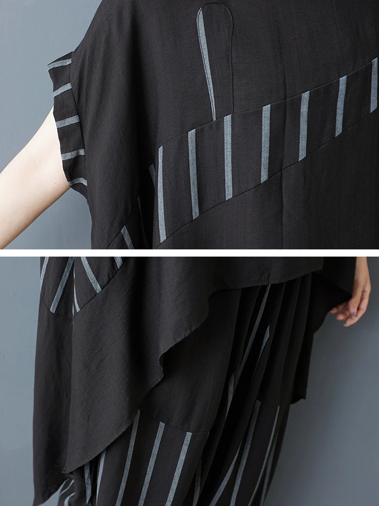 Stripe Print Summer Casual 2 Two Piece Set Short Sleeve Loose T Shirt Women T-Shirt Top Fashion Clothing Harem Pants Suit 2025