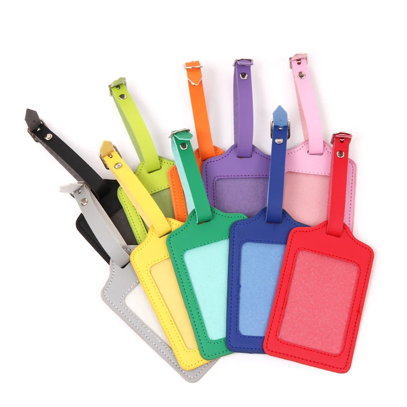 

New 1pc Solid Color Portable Pu Leather Suitcase Luggage Tag Label Bag Pendant Handbag Travel Accessories Name ID Address Tags