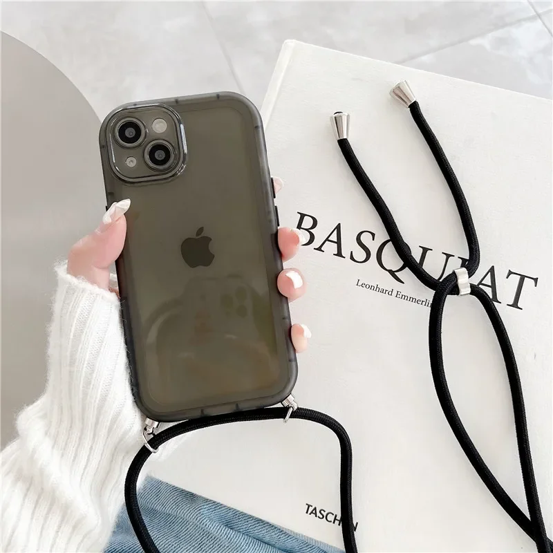 thumbnail image 1 of Funda transparente a prueba de golpes con cordón cruzado para iPhone, 15, 13, 14, 12, 11 Pro Max, X, S, XR, 7, 8 Plus, 1 of 5