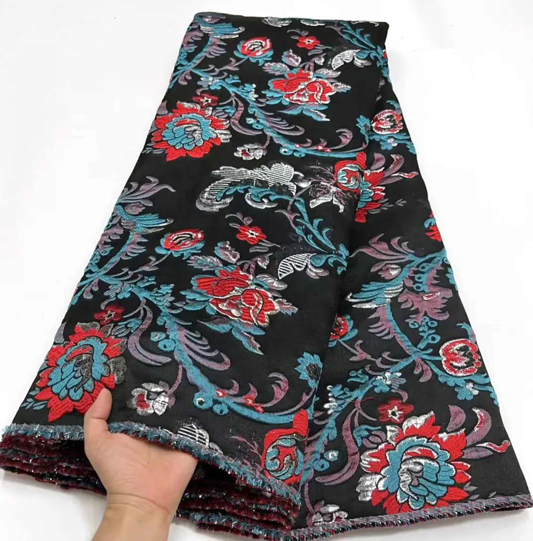 

Африканская Тюлевая Кружевная Ткань 5 ярдов 2023 нигерийская позолоченная жаккардовая парчовая кружевная ткань высокого качества для вечерние ринки свадьбы плащ AMH53981