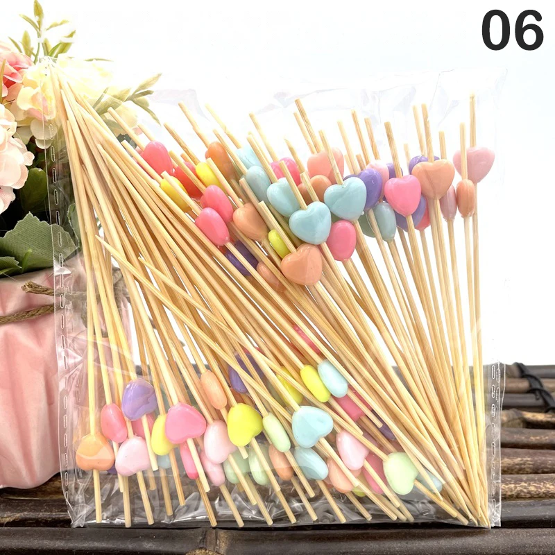 Description Picture 5 of item80/100Pcs Bamboo Pick Buffet Cupcake Heart Flower Fruit Fork Party Dessert Salad Stick Cocktail Skewer for Wedding Decor