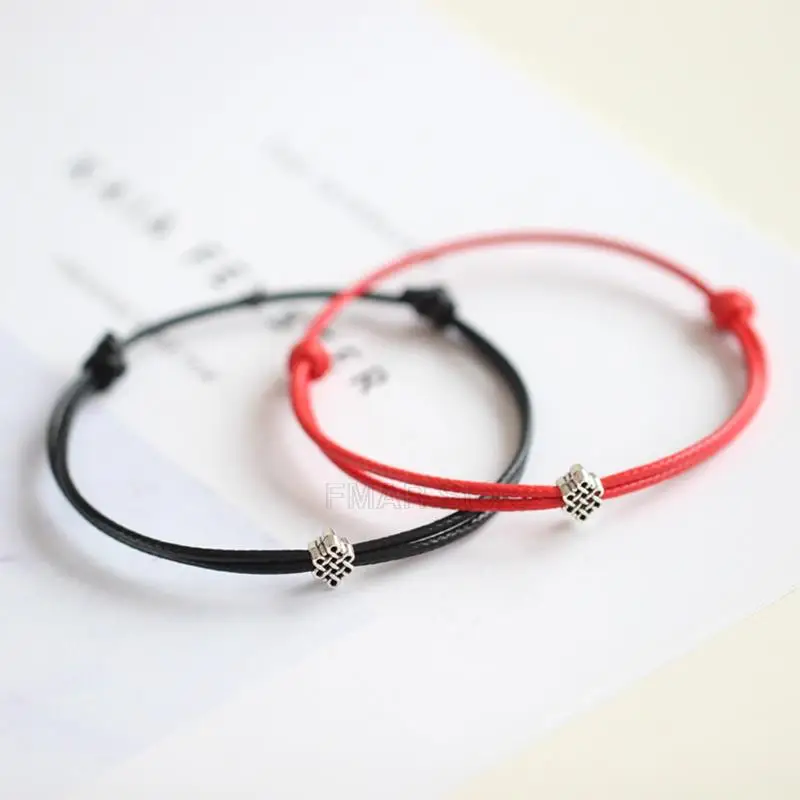 1/2pcs Lucky Adjustable Red Leather Rope Bracelet Couple Handmade Braided Charm Bracelets Women Men Thread Jewelry Gift