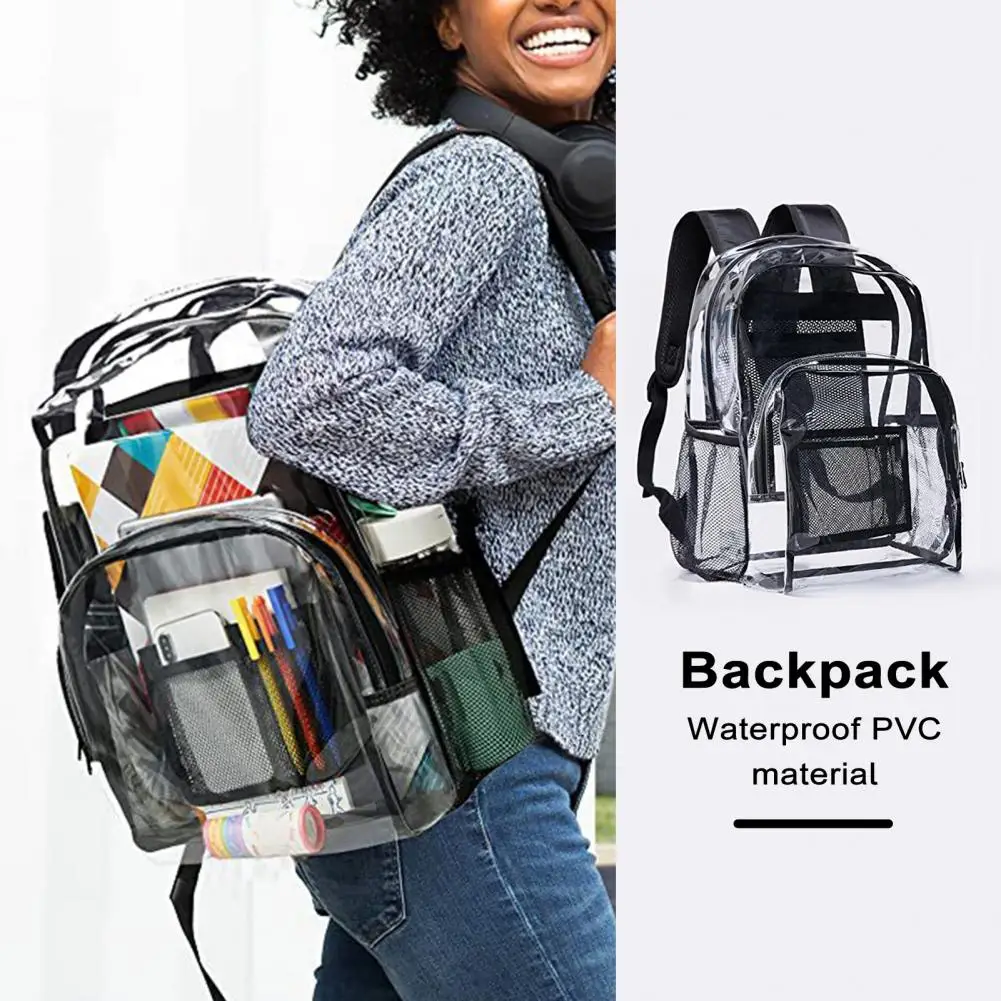 

Women's Backpack Transparent PVC Bag Padded Shoulder Strap Backpack Men Transparent School Bag Backpack Stadium Approved