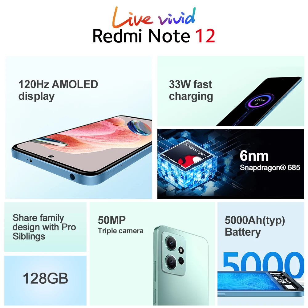 Xiaomi Redmi Note 12 Global Version Smartphone 120Hz AMOLED Snapdragon® 685 33W Fast Charging 50MP Camera 5000mAh Battery