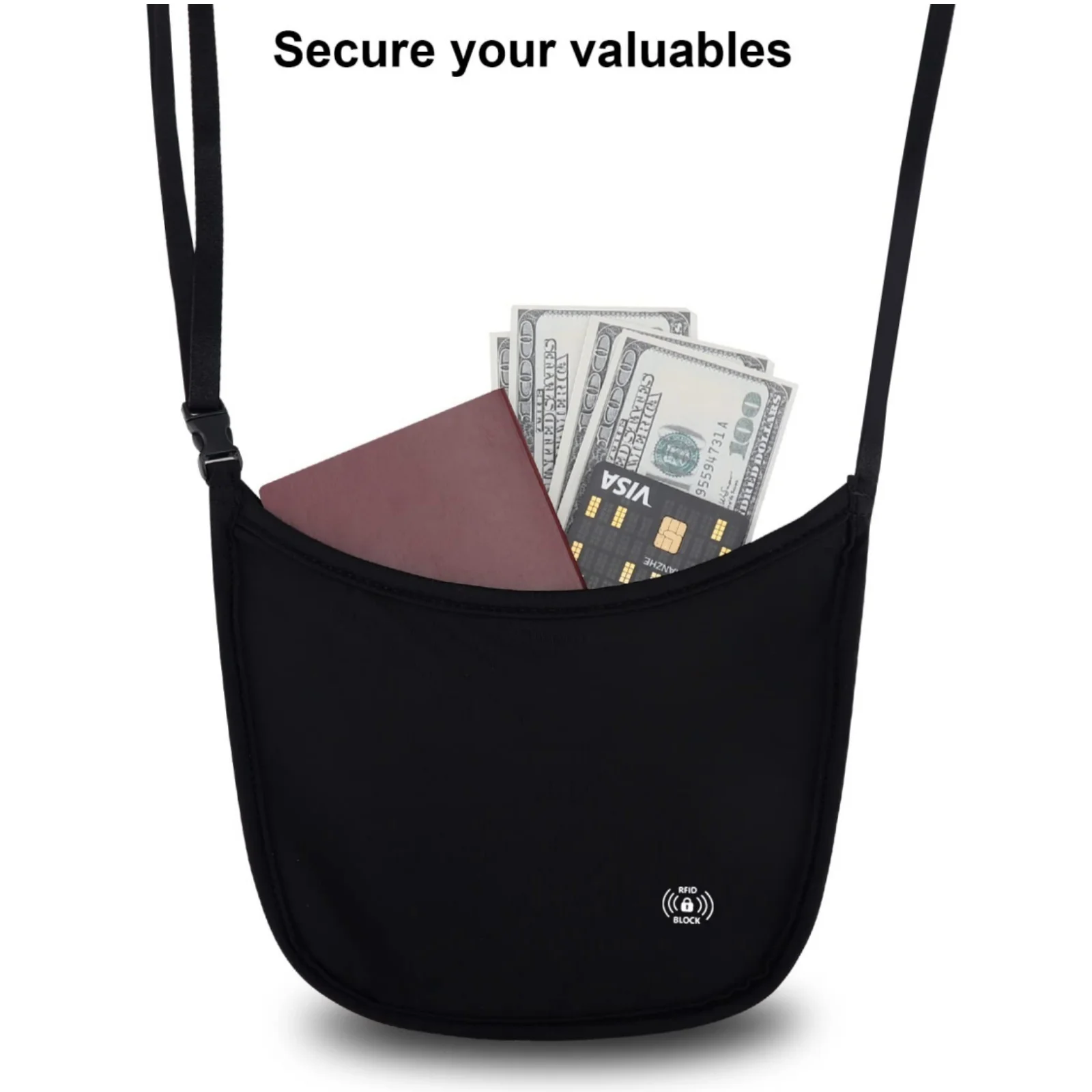 Versteckte RFID-Geldbörse, Reisetasche unter Kleidung, Umhängetasche für Unterwäsche, sichere Körpertasche für Reisepass, Geld, Karten, Telefon – Detail 3