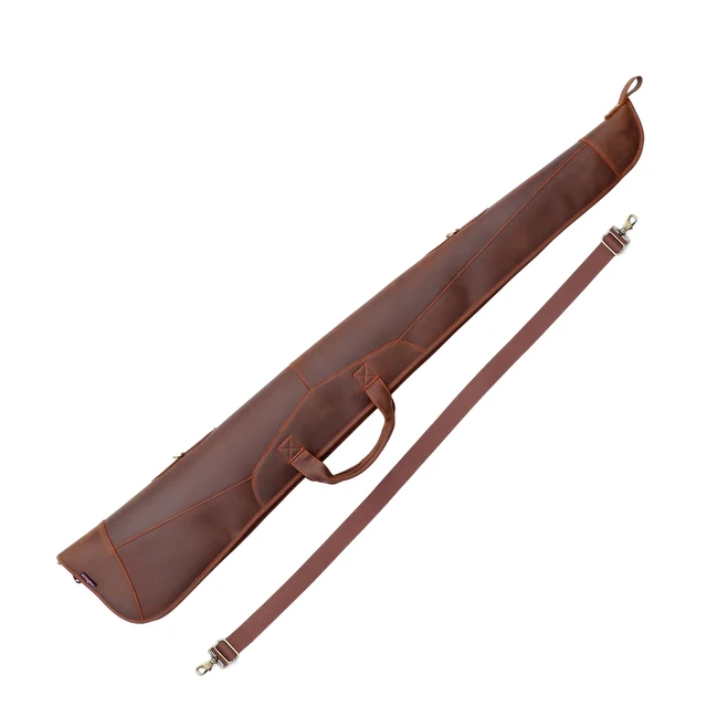 TOURBON Canvas & Leather Rifle Bag - 46 Inch Padded Gun Case With Shoulder Strap