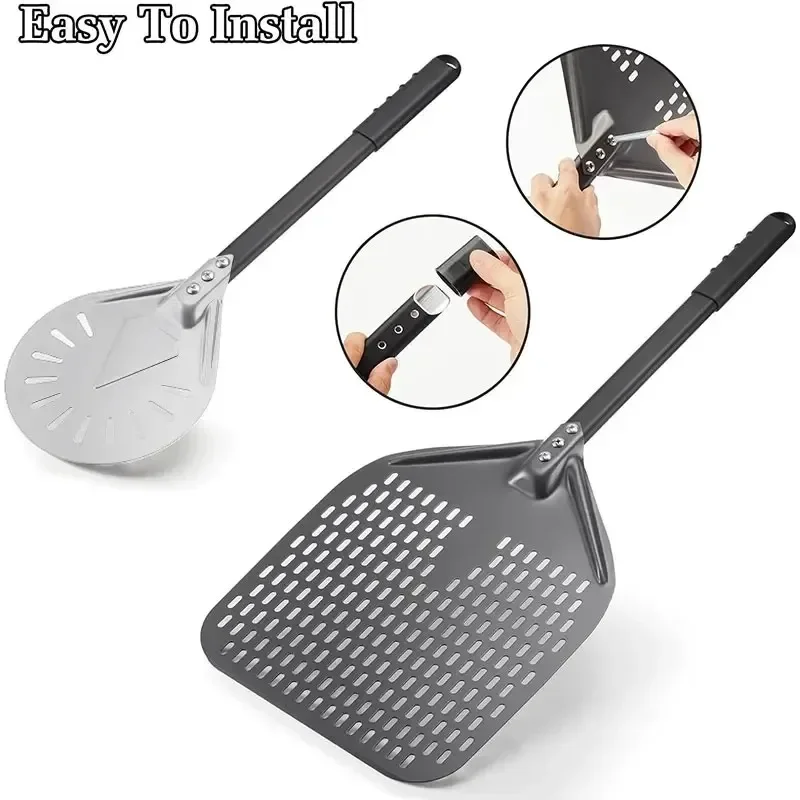 7/8/9/12inch Professional pizza peel Pizza Spatula Paddle Perforated Aluminum Metal Pizza Turning Peel for Homemade Oven Accessories