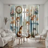 2pcs HD cute cat pet flowers decorative curtain Blue tie digital printed curtain Home Decoration style Decoration living room 6