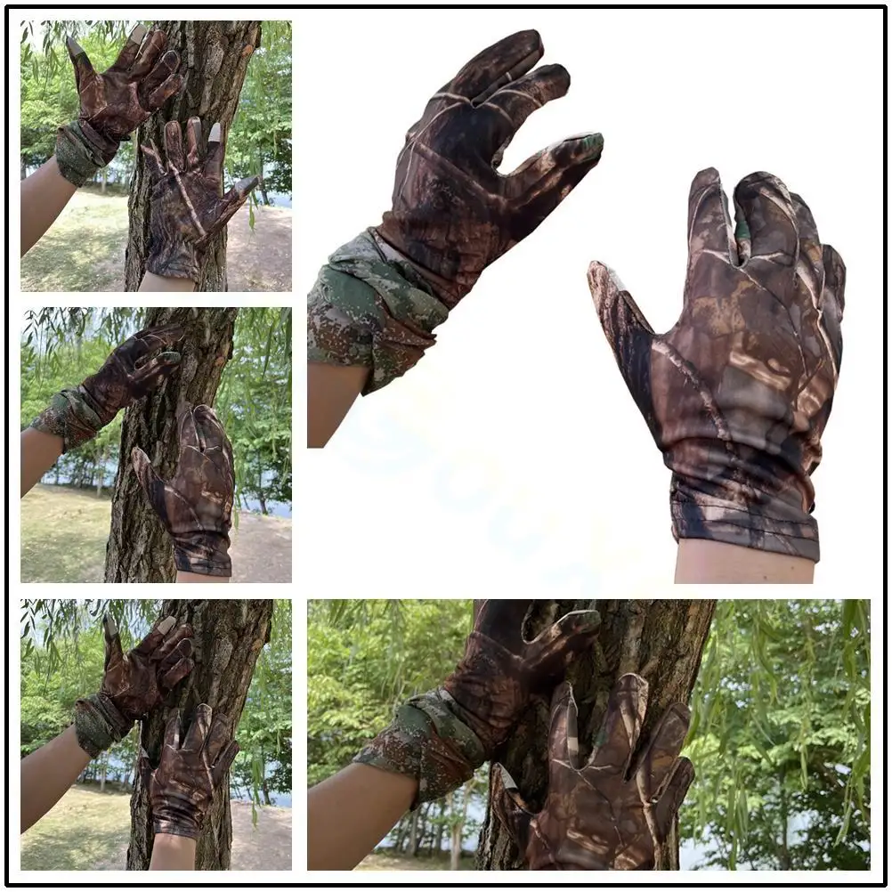 Summer Skin-Thin Multi-Functional Gloves Touch Screen Anti-Slip Riding Gloves Bionic Camouflage Hunting Fishing Elastic Sports Gloves Finger Gloves Tactical Gloves