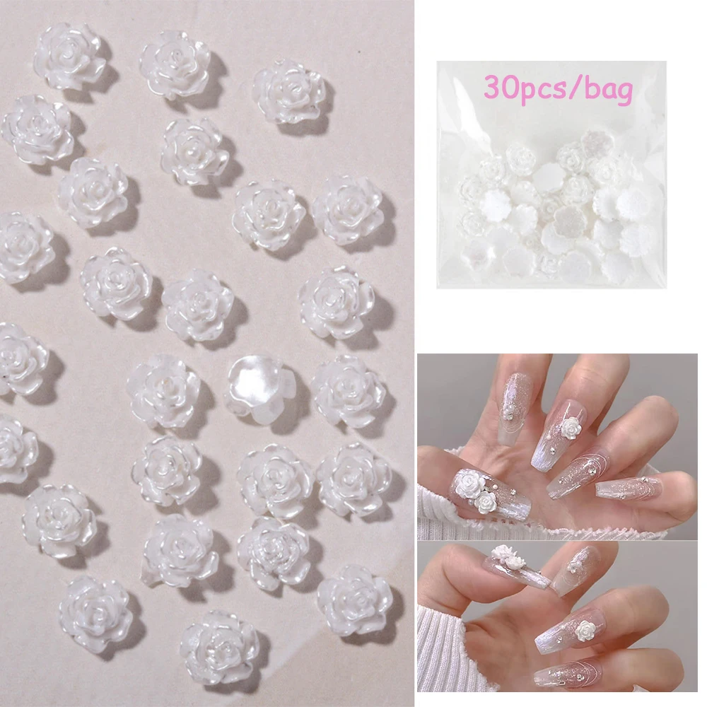 20 Stück Spitze Schleife & 30 Stück 3D gemischte Größe Perle Harz Blume rosa Rose Nagel Charms Zubehör Nail Art Luxus Dekorationen Zubehör – Detail 7