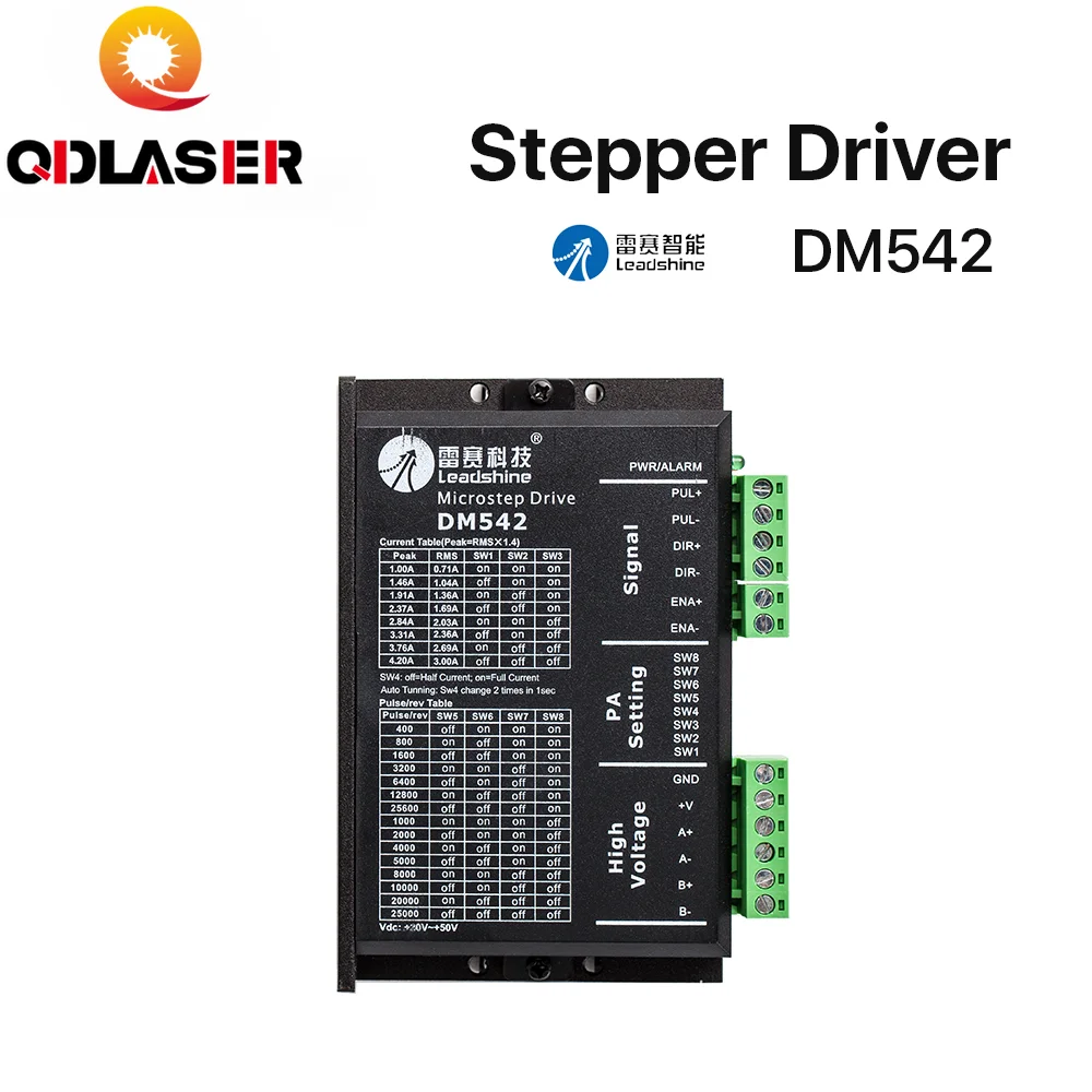 

QDLASER Leadshine DM542 2 Phase Stepper Driver Suitable for 42 57 stepper motors Nema17 Nema23 Supply Voltage 20-50VAC 1.0-4.2A