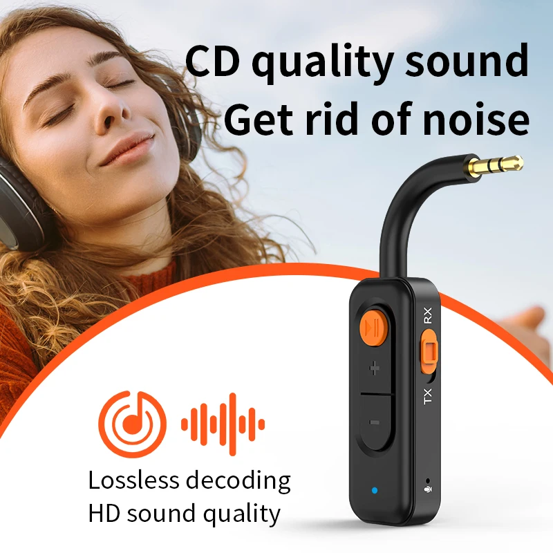 Bluetooth Audio Receiver Bluetooth 5.4 Audio Receiver Transmitter 3.5MM AUX HIFI Stereo Music Wireless Adapter with Mic for Car speaker TV PC Headphones