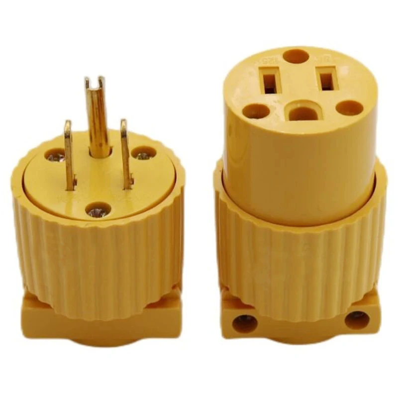 Yellow America 6-15P 5-15P 125V 15A Rewirable 3 Pole NEMA US Locked Industry Power Converter Plug Inline Wired Connector Type B