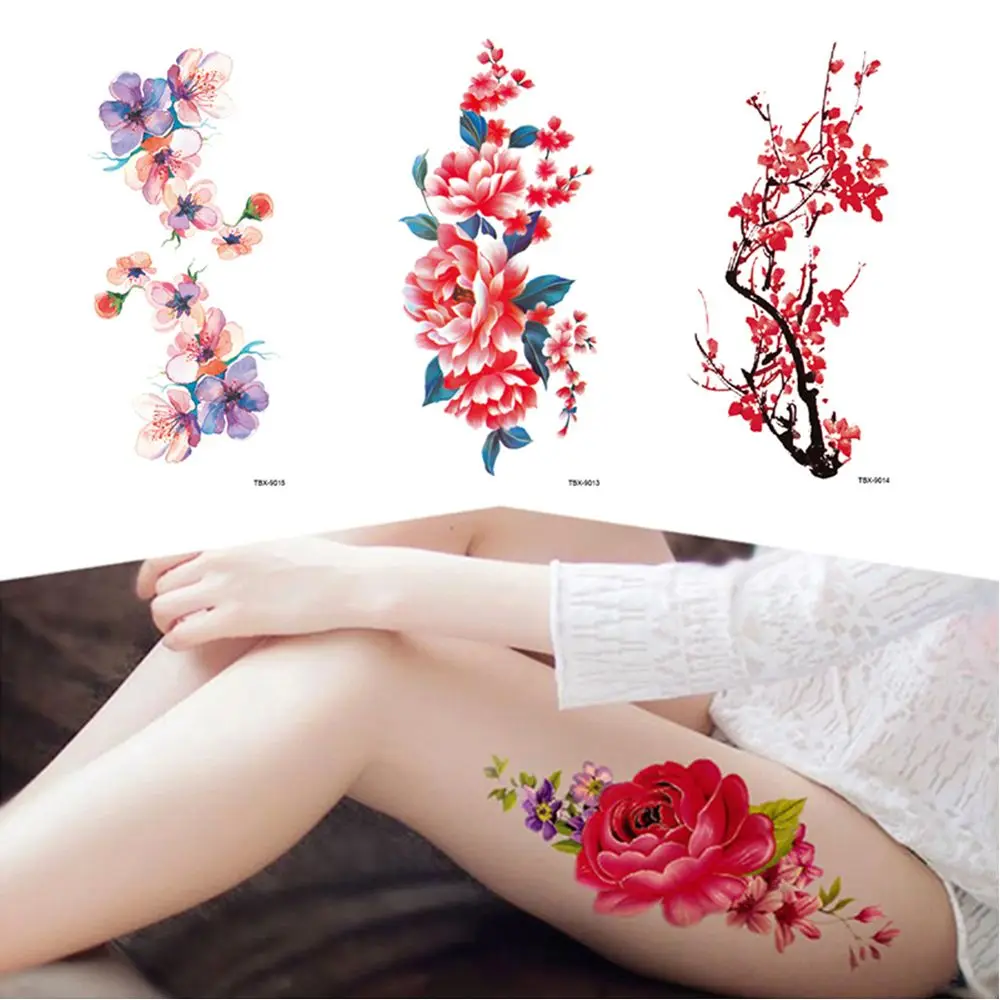 Lady Fashion Waterproof Flowers 3D Beauty Makeup Water Transfer Arm Leg Art Body Art Temporary Tattoo Stickers Fake Tattoos