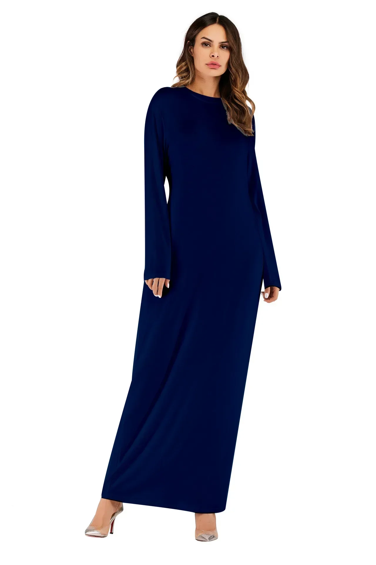 New High-Neck Bottoming Dress for Ladies Casual Abaya Inner Muslim Dress Islamic Long Sleeve  Muslim Inner Dress