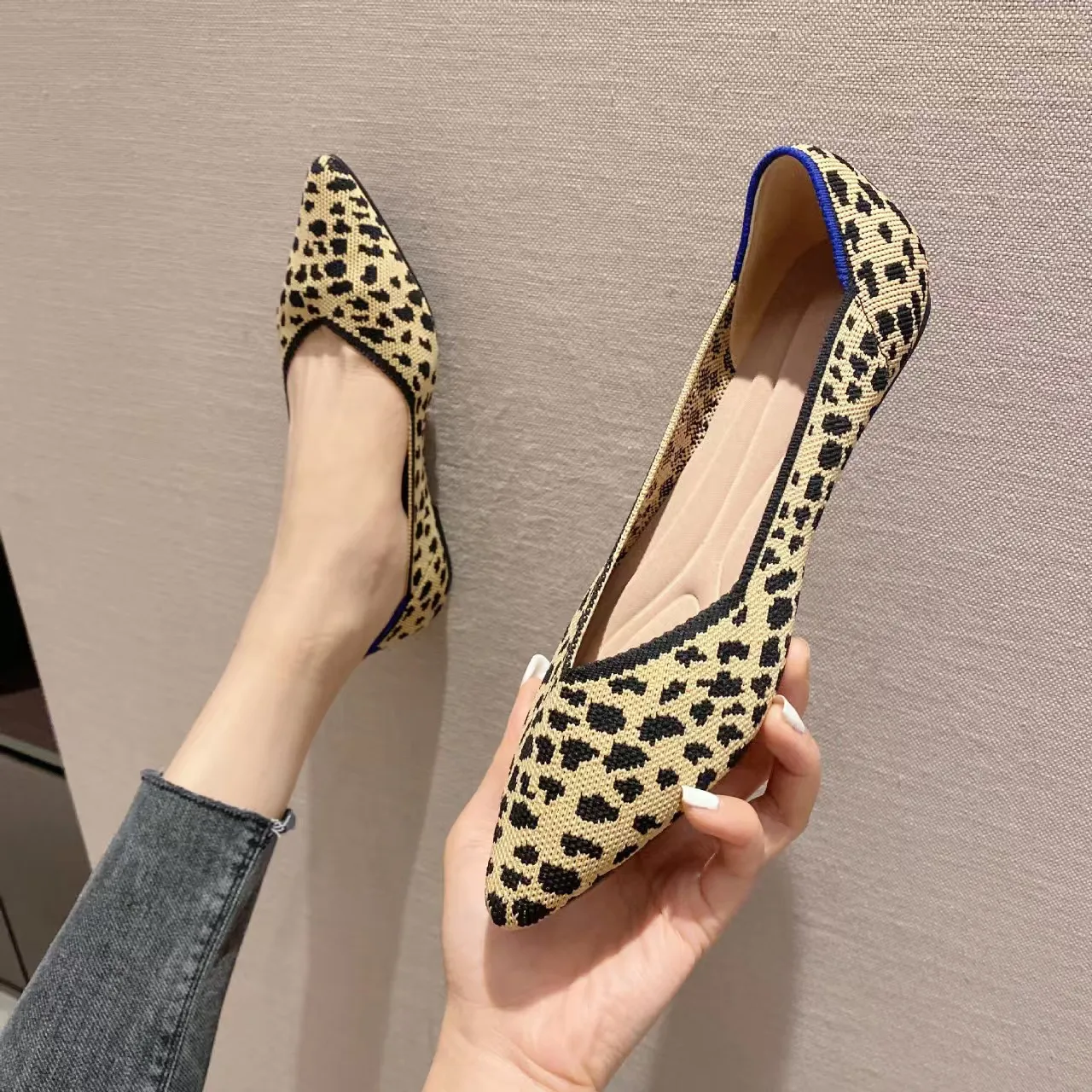 Spring and autumn flat shoes fashion leisure Women's flat shoes pointed knitting elastic comfortable boutique shoes 6