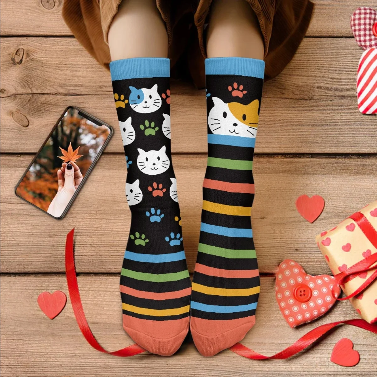 

Cute Striped Cat Paw Cartoon Pattern Spring Summer Autumn High Quality Middle Tube Sock Dirt Resistant Non-slip Soft Sockings