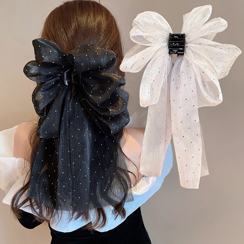 Grote Boog Haarklauw Clip Nieuwe Haarspeld Voor Vrouwen Koreaanse Zoete Paardenstaart Haar Krabben Haar Clip Meisjes Lint Antislip Haar Accessoires