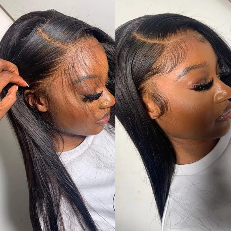 Plussign 13X4 Glueless Straight Lace Front Wig 100% Human Hair Long Natura Black Straight Brazilian Human Hair Wigs