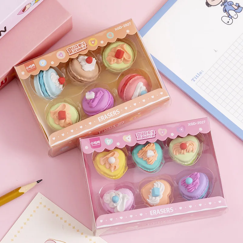 Pencil Eraser 1 Set Cartoon Cute Macaron Dessert Rubber Mini Eraser Set Stationery