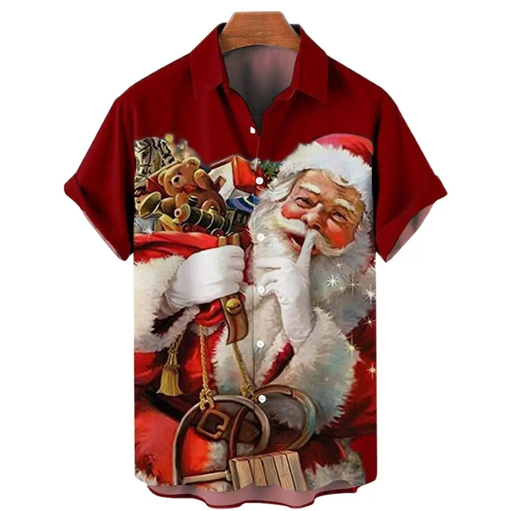 2022 Merry Christmas Shirts Fashion Print Santa Short Sleeve Blouse Casual Men's Xmas T-shirts Oversized Tee Shirt Men Clothing