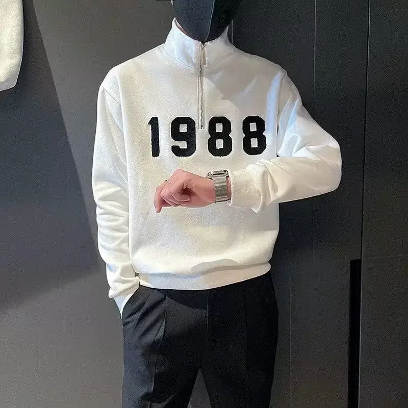 Camiseta polo con media cremallera para hombre, sudaderas bordadas, tendencias de moda 2024, citas, ropa de calle, tallas, ropa de invierno para hombre