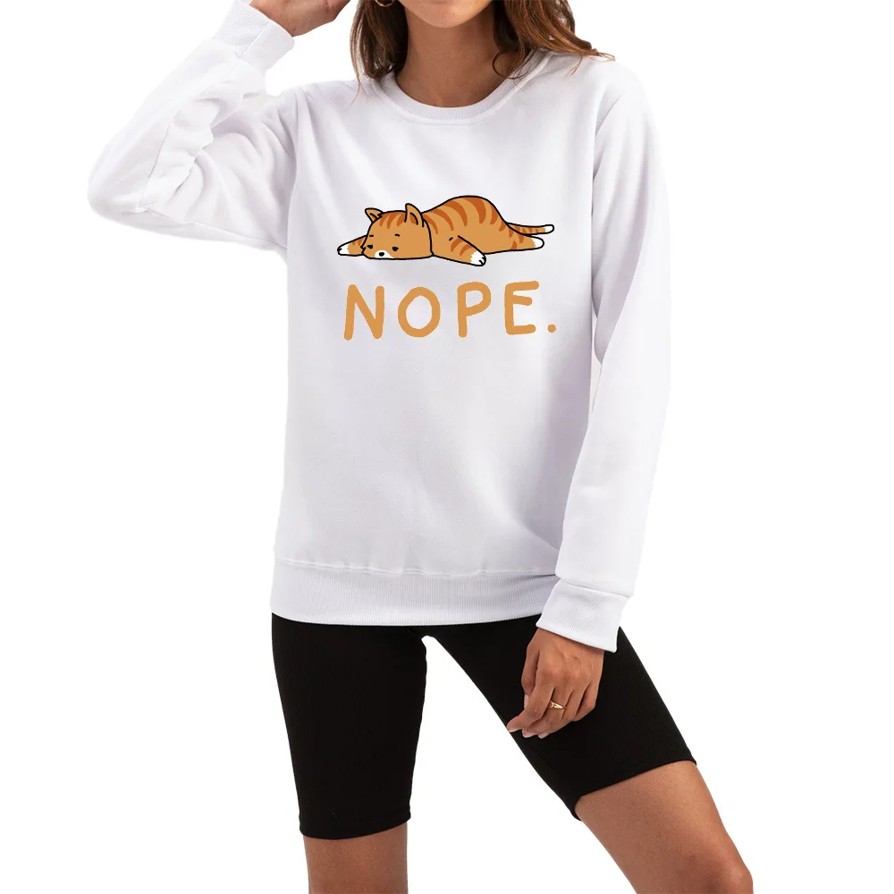 YRYT 2023 Autumn and Winter New Men's and Women's Long-sleeved Top Cute Lazy Cat NOPE. Cartoon Printed Pattern Top