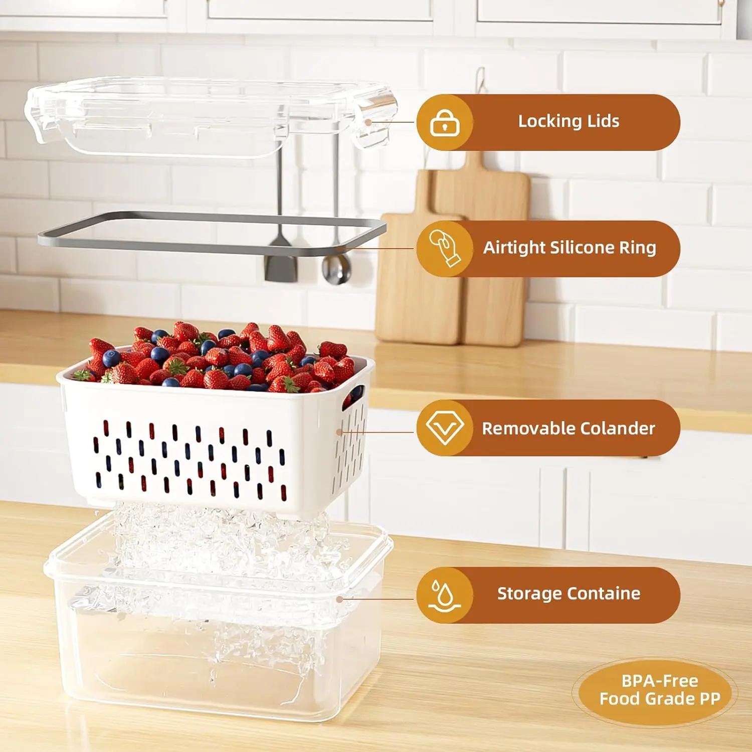 Fruit Storage Containers for Fridge with Removable Colander, Airtight Food Storage Container, Dishwasher Safe Produce Saver 2