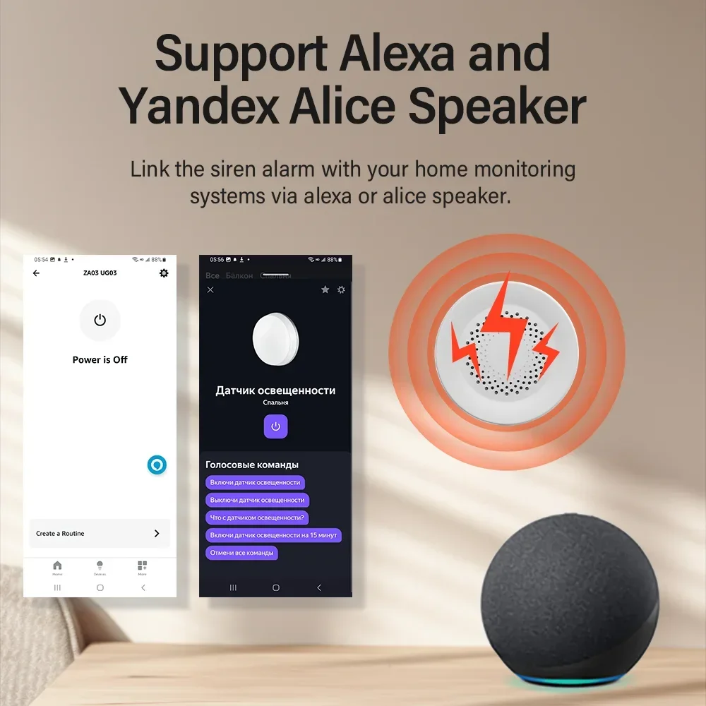 Smart Home Security WiFi Siren Alarm - 100dB Speaker, Tuya Zigbee Hub Required