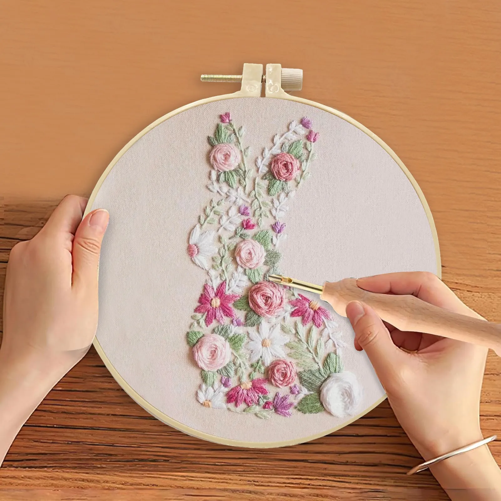 Diy Knitting DIY Punch Needle Kits For Beginners Daisy Flower With Hoop Embroidery Punch Needle Craft Set Easy Arm Knitting Yarn