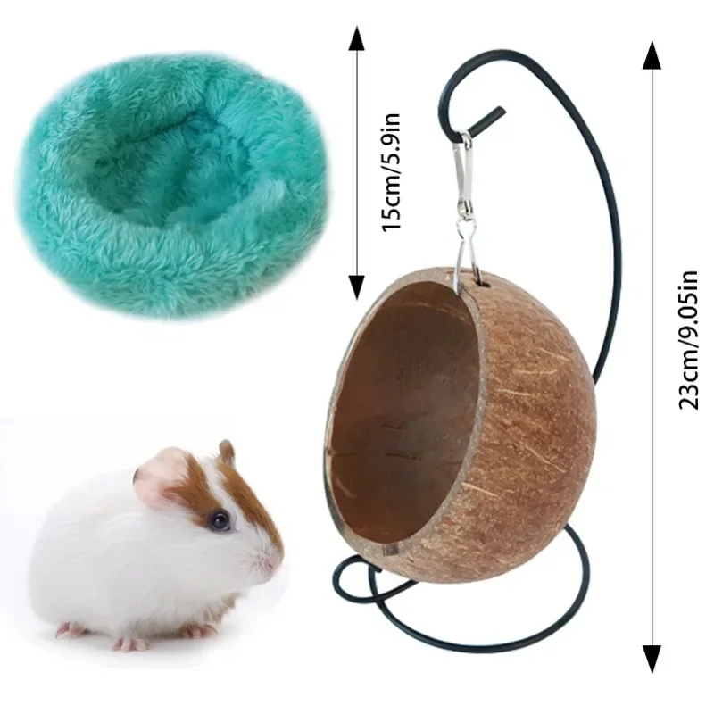 Hamster Coconut Shell Hanging Hammock Nest Bed Hideout with Stand Cage Accessories for Small Animals Golden Bear Sugar Glider